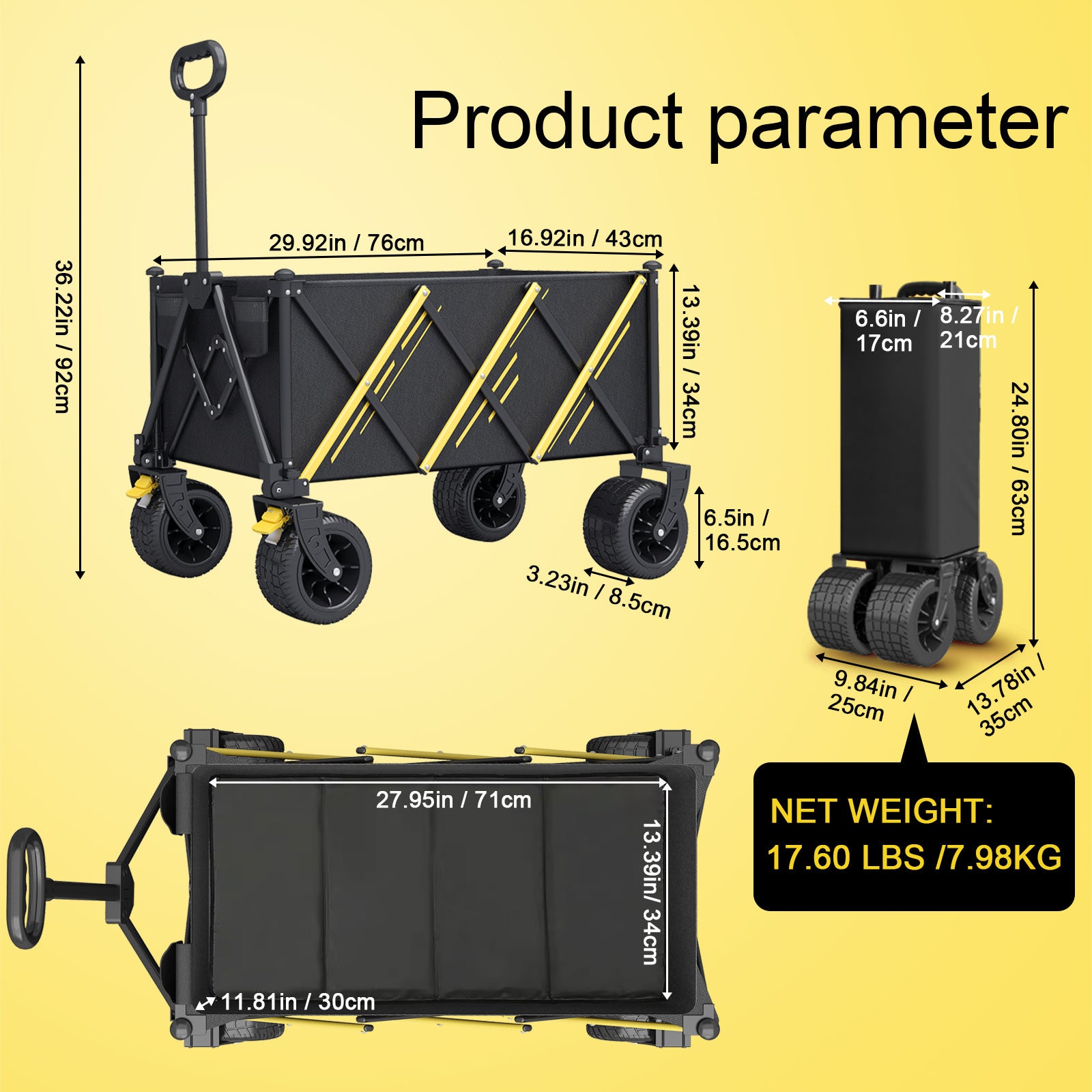 Foldable, easy to store, outdoor camping handcart